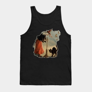 Witch & Black Cat Broom Halloween magical Gift Adults Clothing Tank Top